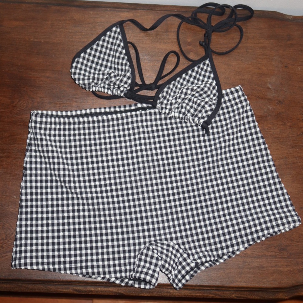 Loleia Juniper Gingham Short and String Triangle Top